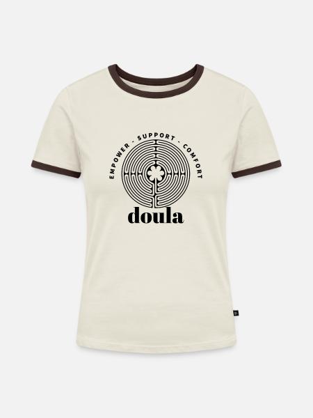 Doula Labyrinth - Frauen Kontrast-T-Shirt - Off-White/Dunkelbraun