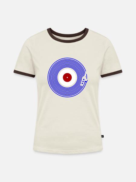 Langspielplatte mit Tonabnehmer LP - Frauen Kontrast-T-Shirt - Off-White/Dunkelbraun