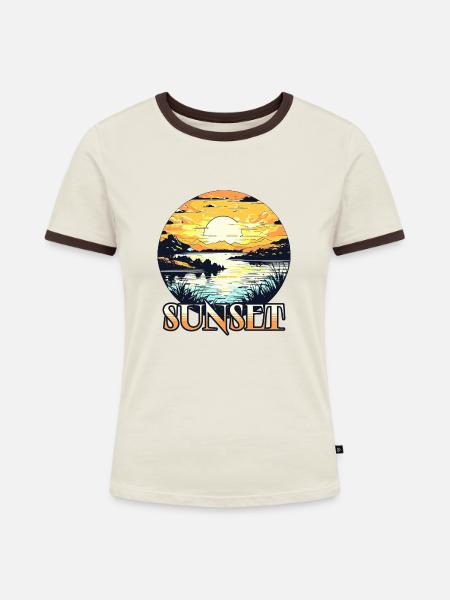 Sunset - Frauen Kontrast-T-Shirt - Off-White/Dunkelbraun