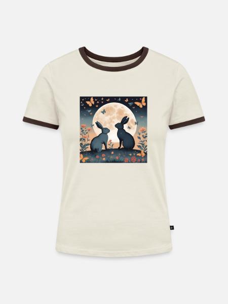 Rabbit - Frauen Kontrast-T-Shirt - Off-White/Dunkelbraun