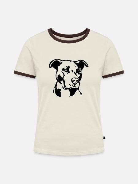 Pitbull einfarbig - Hund Kampfhund - Frauen Kontrast-T-Shirt - Off-White/Dunkelbraun