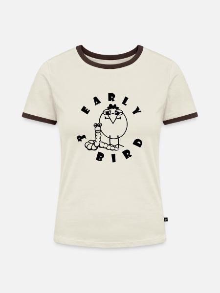 Early & Bird - Frauen Kontrast-T-Shirt - Off-White/Dunkelbraun