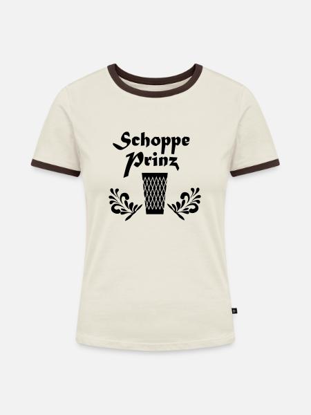 Schoppe Prinz | Frankfurt Souvenirs - Frauen Kontrast-T-Shirt - Off-White/Dunkelbraun