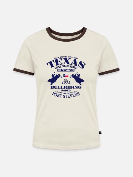 Texas - Bullriding - Frauen Kontrast-T-Shirt - Off-White/Dunkelbraun