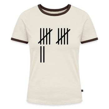 12 Stripes - Frauen Kontrast-T-Shirt - Off-White/Dunkelbraun - Vorne - AI Model Female 172 dark (172cm)