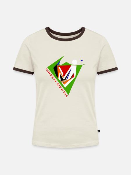 GRÜNE TIEFE - Frauen Kontrast-T-Shirt - Off-White/Dunkelbraun