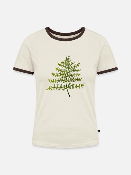 Japanischer Farn - Frauen Kontrast-T-Shirt - Off-White/Dunkelbraun
