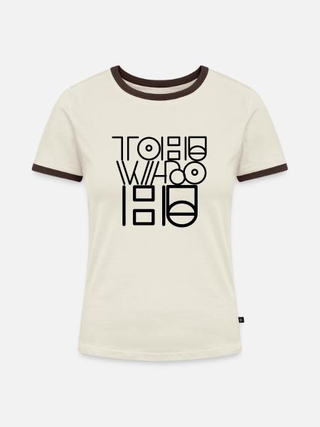 TOHUWABOHUUUU - Frauen Kontrast-T-Shirt - Off-White/Dunkelbraun