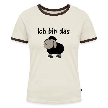 schwarzes Schaf Ich bin das schwarze Schaf - Frauen Kontrast-T-Shirt - Off-White/Dunkelbraun - Vorne - AI Model Female 172 dark (172cm)