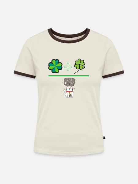 GLÜCK - Frauen Kontrast-T-Shirt - Off-White/Dunkelbraun