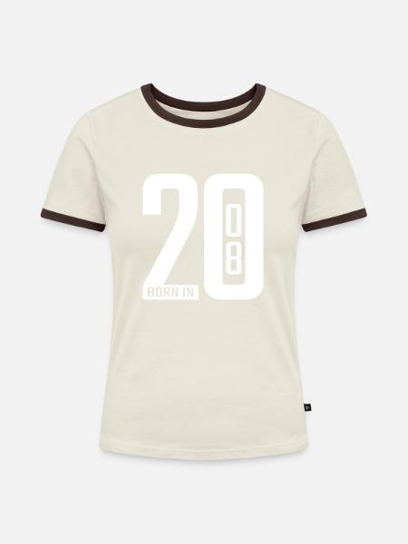 Born in 2008 white - Frauen Kontrast-T-Shirt - Off-White/Dunkelbraun