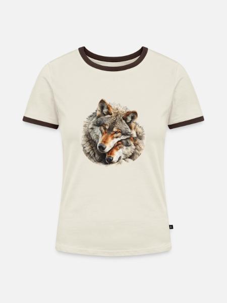 Wahre Liebe Wölfe - Frauen Kontrast-T-Shirt - Off-White/Dunkelbraun
