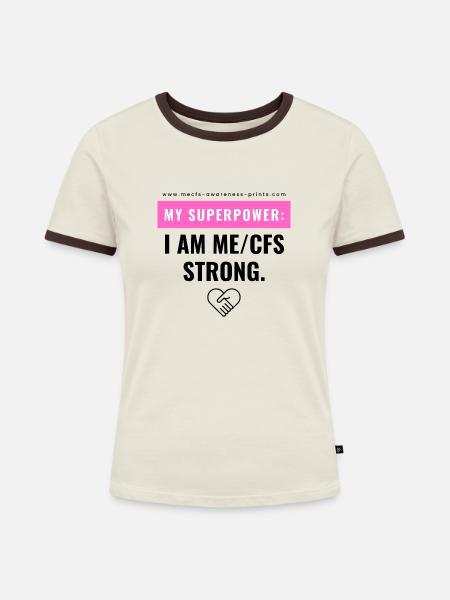 ME/CFS STRONG 💪 - Frauen Kontrast-T-Shirt - Off-White/Dunkelbraun