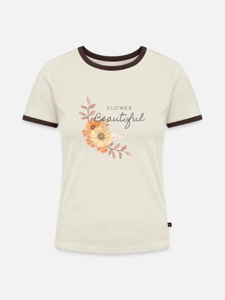 Flower - Frauen Kontrast-T-Shirt - Off-White/Dunkelbraun