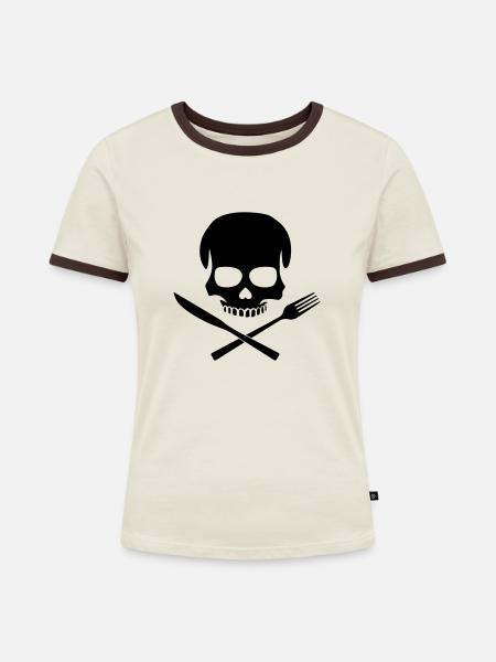 Kitchen Skull - Frauen Kontrast-T-Shirt - Off-White/Dunkelbraun