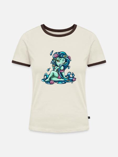 Zodiac Sign: Fish - Frauen Kontrast-T-Shirt - Off-White/Dunkelbraun