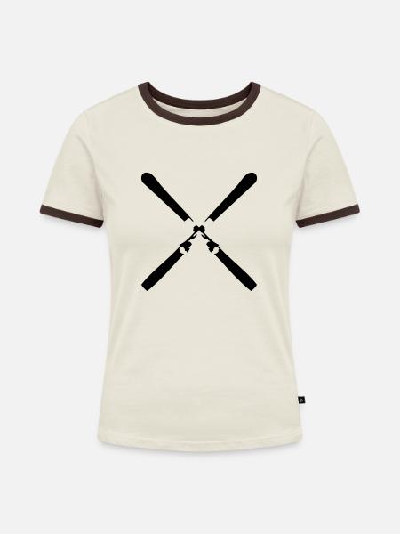 Skier gekreuzt - Frauen Kontrast-T-Shirt - Off-White/Dunkelbraun