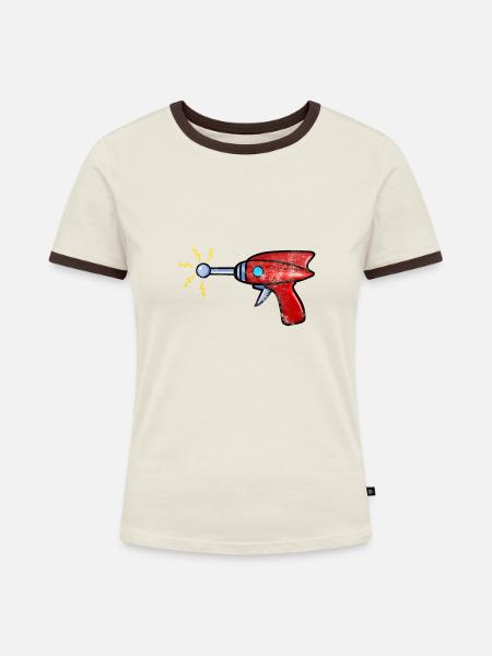 Strahlenpistole - Frauen Kontrast-T-Shirt - Off-White/Dunkelbraun
