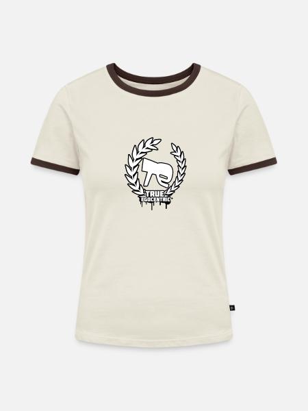 True Egocentric Logo - Frauen Kontrast-T-Shirt - Off-White/Dunkelbraun
