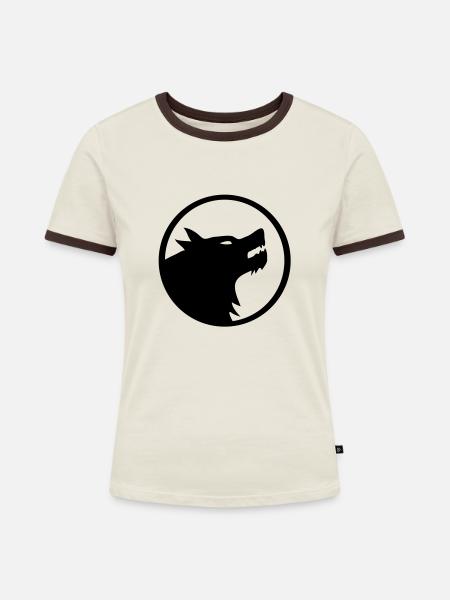 wolf_11a - Frauen Kontrast-T-Shirt - Off-White/Dunkelbraun