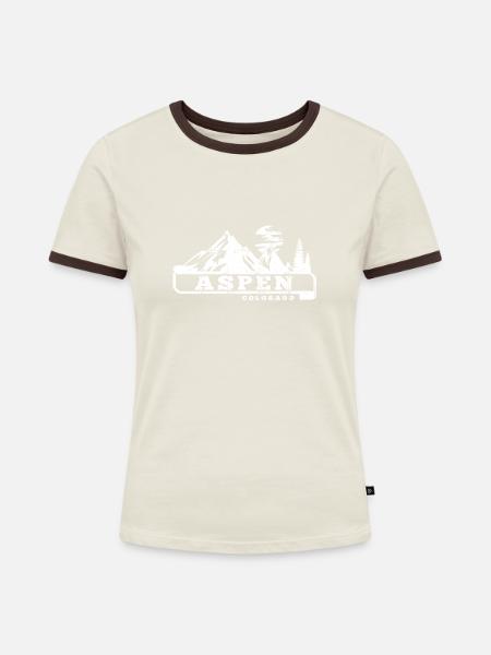 aspen - Frauen Kontrast-T-Shirt - Off-White/Dunkelbraun