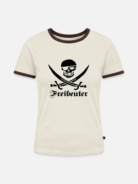 pirat - Frauen Kontrast-T-Shirt - Off-White/Dunkelbraun