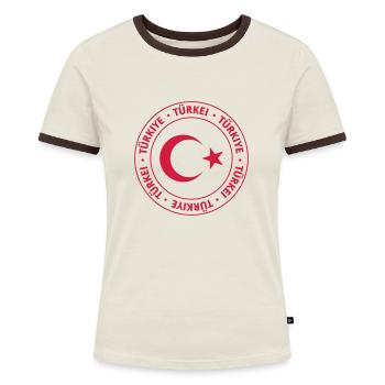 Türkei / Türkiye - Frauen Kontrast-T-Shirt - Off-White/Dunkelbraun - Vorne - AI Model Female 172 dark (172cm)