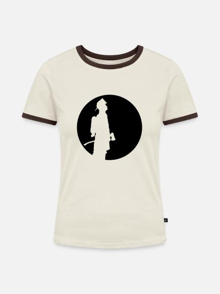 Silhouette Firefighter - Frauen Kontrast-T-Shirt - Off-White/Dunkelbraun
