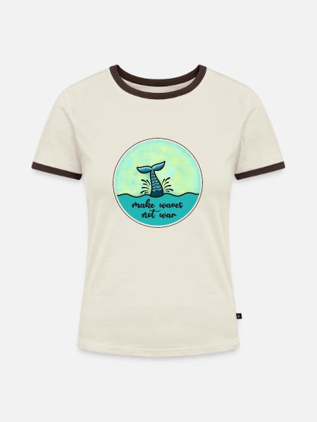 Wellen machen, nicht Krieg - Frauen Kontrast-T-Shirt - Off-White/Dunkelbraun