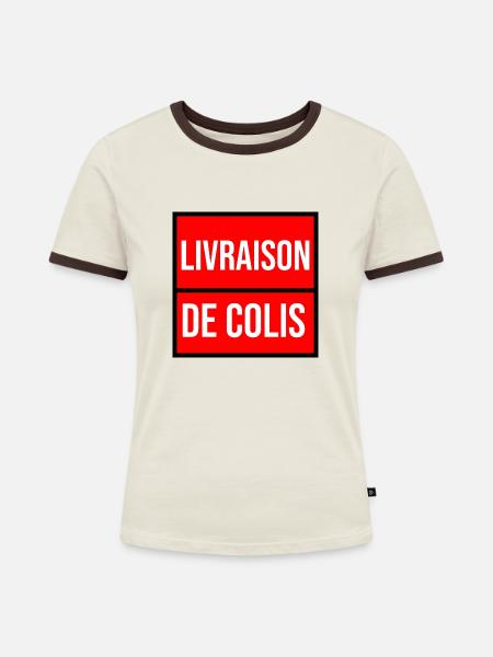Postversand - Frauen Kontrast-T-Shirt - Off-White/Dunkelbraun