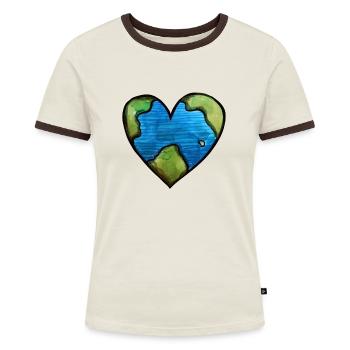 Erde - Frauen Kontrast-T-Shirt - Off-White/Dunkelbraun - Vorne - AI Model Female 172 dark (172cm)