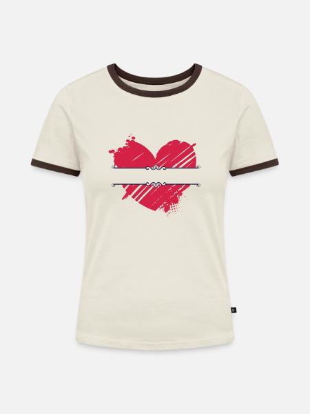 rote Herzspalte - Frauen Kontrast-T-Shirt - Off-White/Dunkelbraun