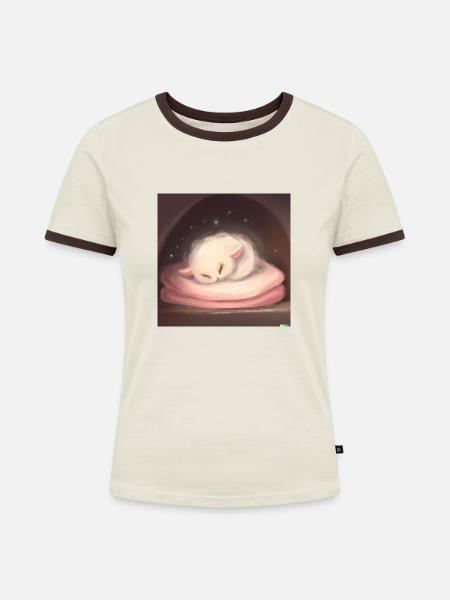 Fluffiges Tierchen - Frauen Kontrast-T-Shirt - Off-White/Dunkelbraun