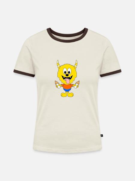 BABY - KIND - MONSTER - FLÄSCHCHEN - Frauen Kontrast-T-Shirt - Off-White/Dunkelbraun