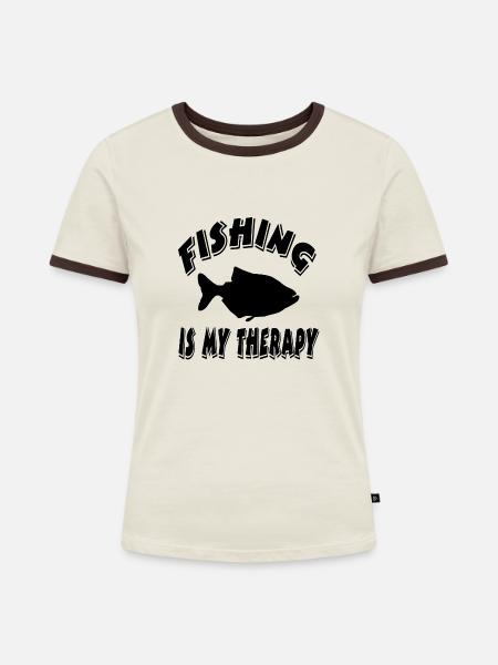 Angeln - Frauen Kontrast-T-Shirt - Off-White/Dunkelbraun