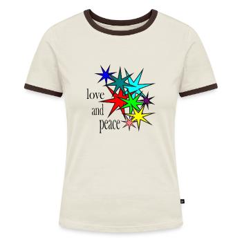 Sternebuntloveandpeace - Frauen Kontrast-T-Shirt - Off-White/Dunkelbraun - Vorne - AI Model Female 172 dark (172cm)