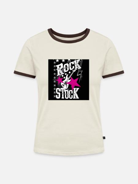 Rock Star Gitarre - Frauen Kontrast-T-Shirt - Off-White/Dunkelbraun