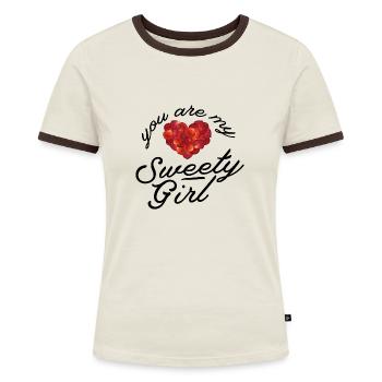 Valentinstag - Frauen Kontrast-T-Shirt - Off-White/Dunkelbraun - Vorne - AI Model Female 172 dark (172cm)