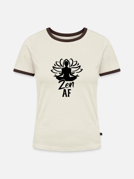 Zen AF - Frauen Kontrast-T-Shirt - Off-White/Dunkelbraun