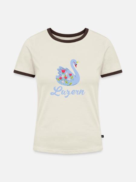Luzern Schwan - Frauen Kontrast-T-Shirt - Off-White/Dunkelbraun