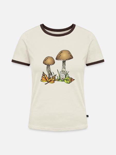 Pilze - Frauen Kontrast-T-Shirt - Off-White/Dunkelbraun