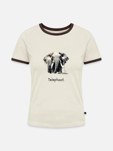 Telephant. - Frauen Kontrast-T-Shirt - Off-White/Dunkelbraun