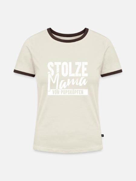 Stolze Mama von Pupsköpfen - Frauen Kontrast-T-Shirt - Off-White/Dunkelbraun