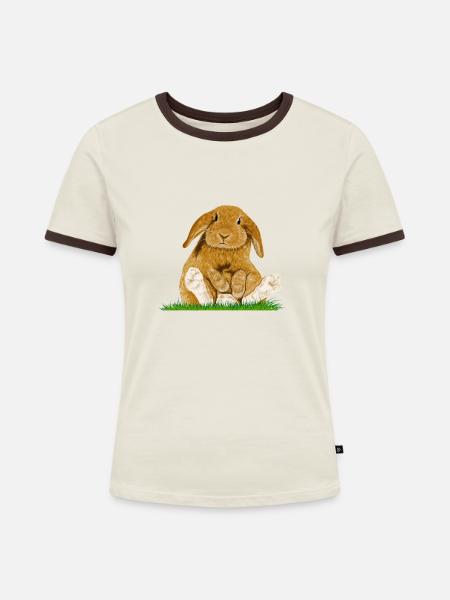 Osterhase - Frauen Kontrast-T-Shirt - Off-White/Dunkelbraun