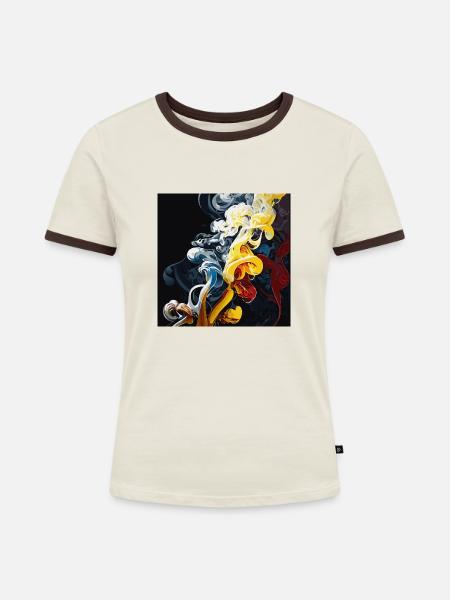 Rauchende Blume (Kunstwerksammlung) - Frauen Kontrast-T-Shirt - Off-White/Dunkelbraun