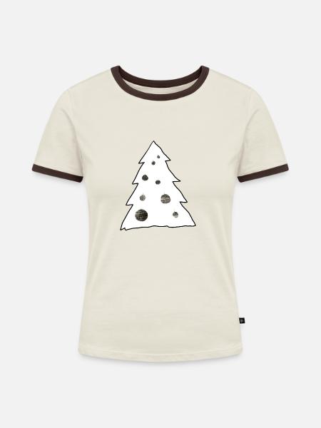 Weihnachtsbaum - Frauen Kontrast-T-Shirt - Off-White/Dunkelbraun
