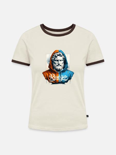 Ρουγεο - "Ruego" - Frauen Kontrast-T-Shirt - Off-White/Dunkelbraun
