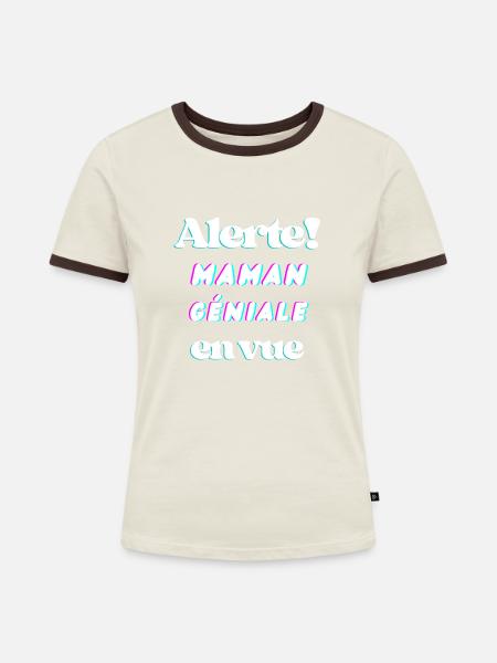 Wachsam! Tolle Mutter in Sicht - Frauen Kontrast-T-Shirt - Off-White/Dunkelbraun