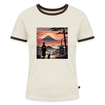 Japan Träume - Frauen Kontrast-T-Shirt - Off-White/Dunkelbraun - Vorne - AI Model Female 172 dark (172cm)