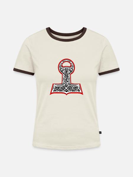 Thors Hammer - Frauen Kontrast-T-Shirt - Off-White/Dunkelbraun